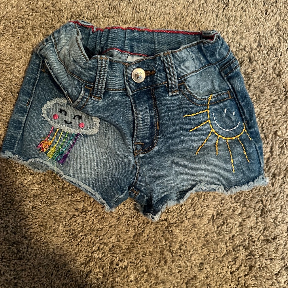 Kids Denim Shorts with Embroidered Sun and Cloud